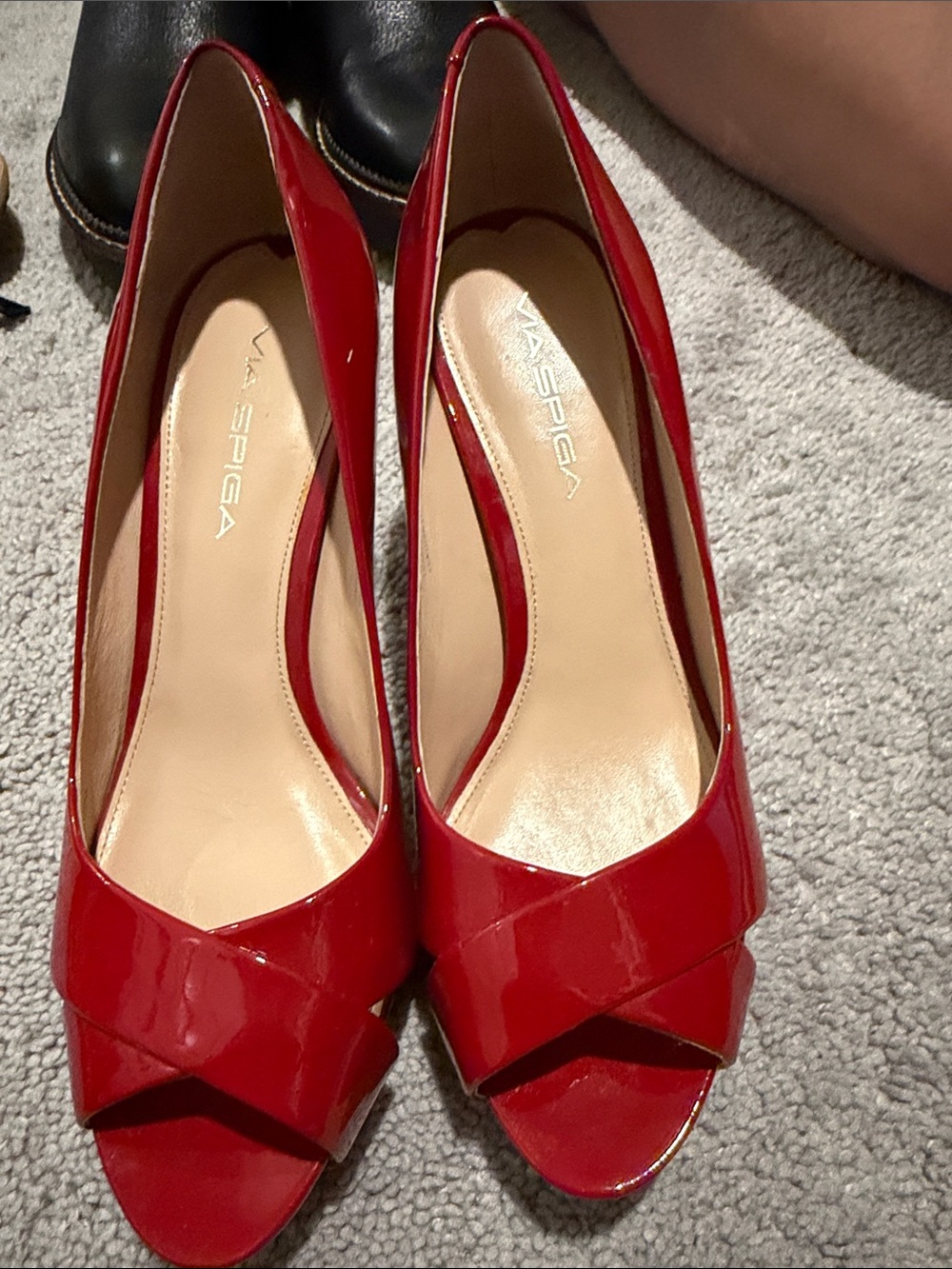 Via Spiga Red Patent Peep-Toe Pumps